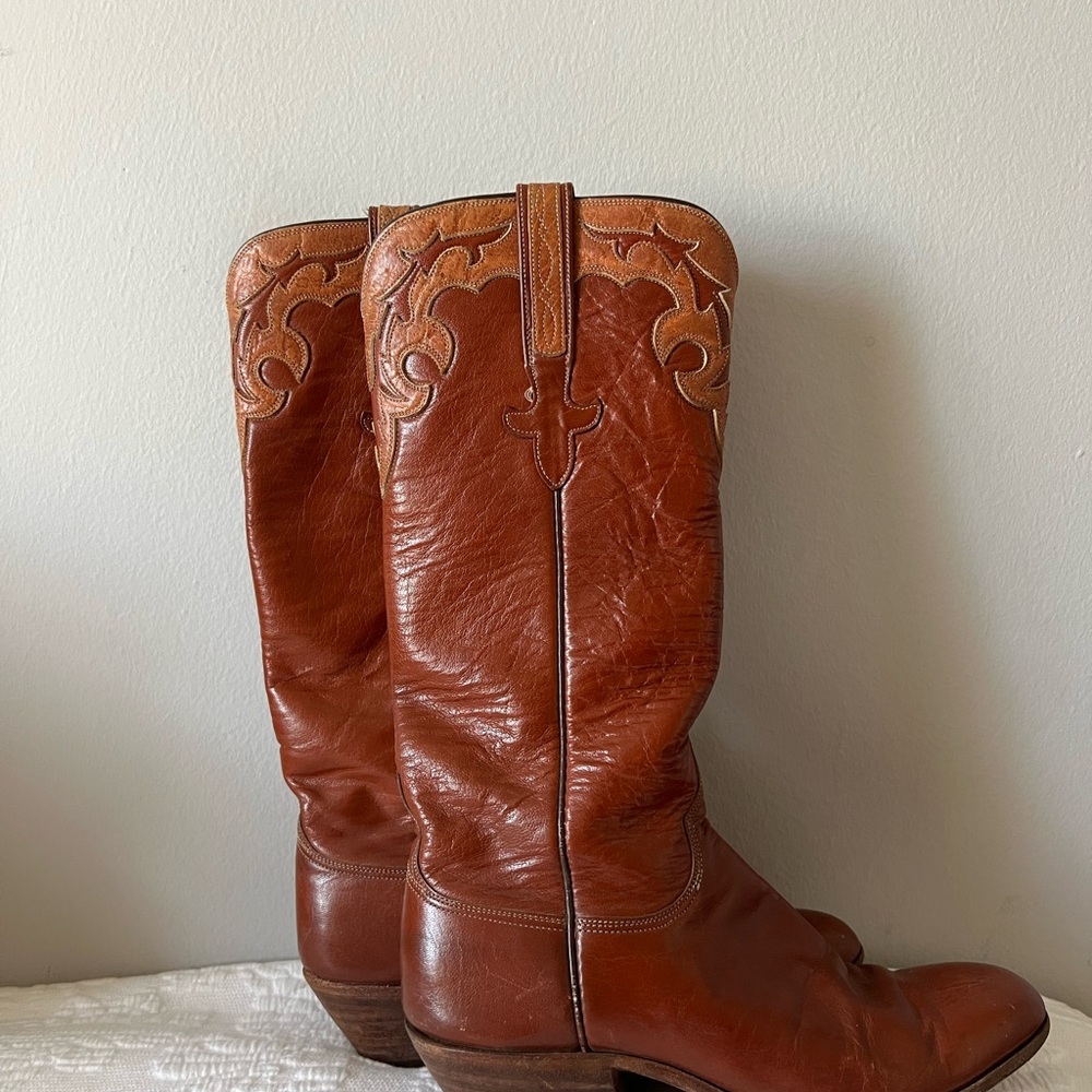 Vintage 1981 Lucchese San Antonio Calf Brown Leather Cowboy Boots